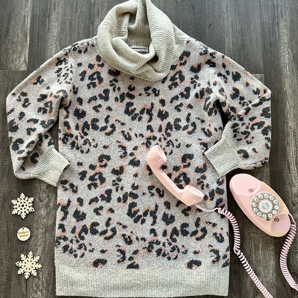 Anthropologie Emmy Cowl Neck wool blend leopard print tunic sweater - Picture 3 of 11